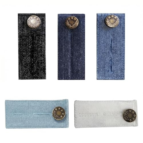 5 Pcs Denim Pants Extensions Set 2 Holes Adjustable Pregnancy Pants Extension for Jeans Pants Waist Extension for Men Women