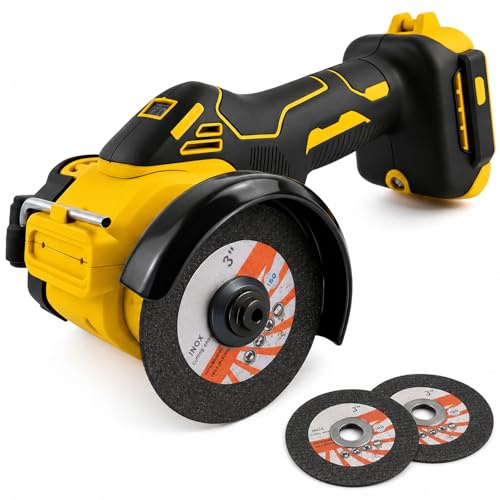 Batterivinkelslip kompatibel med Dewalt 18 V 20 V – 20 000 varv/min borstlös vinkelslip med LED-ljus och 2 skärskivor, 7,5 cm, trådlöst slipverktyg för metall, trä, kakel (utan batteri)