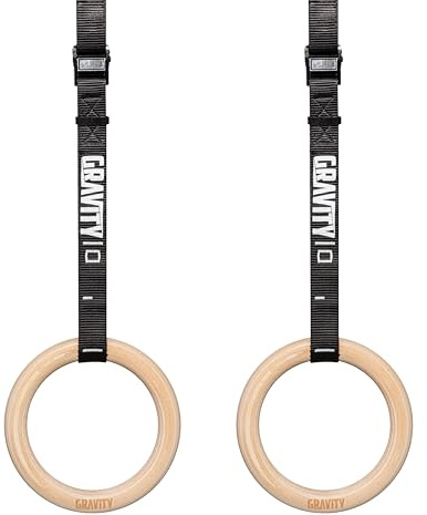 GRAVITY FITNESS Wooden Gymnastic Rings with Adjustable Straps with Buckle – Premium Calisthenic Olympic Rings for Gymnastics, & Full Body Fitness for Home and Gym Workouts