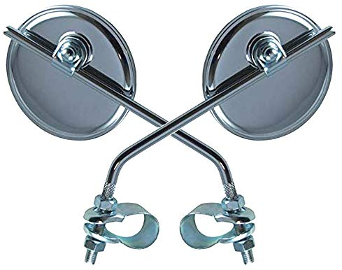 cyclingcolors 2x Espejo Manillar Bicicleta Redondo 75MM Cromo Universal Retro Blanco RETROVISORES para Bici Motocicleta Moto Vintage Acero Carretera Clásico