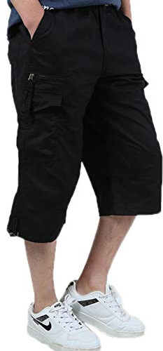 ZumZup - Bermuda da uomo in cotone, pantaloncini corti casual, multitasche, per tempo libero, estivi Nero XL