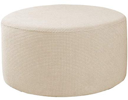 perfk Housse de Pouf Extensible Tabouret de Pied Rond, Housse de Repose-Pieds Pouf, Fond élastique, Lavable (Standard, Beige)