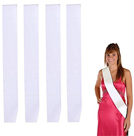 QUUPY 4 bandas de satén en blanco, para despedida de soltera, despedida de soltera, regreso a casa, boda, blanco, 158 x 9,5 cm