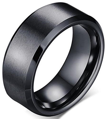 JUDE 8mm Matte Black Tungsten Carbide Classical Simple Plain Wedding Band Ring (Black, T)