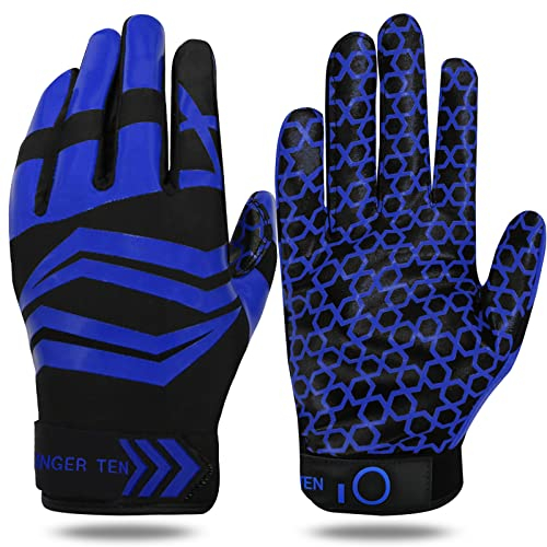 LOVMEAD American Football Handschuhe Erwachsener Jugend Herren Gloves Receiver Empfänger Handschuhe Ultra Stick für Sport Fußball (L, Blau)