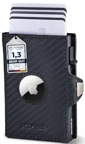SF SCOFIELD | Airtag Wallet Herren | Airtag Geldbeutel RFID - Schutz | Geldbörse für 9-10 Karten | Portmonee Herren | Portemonnaie | Kartenetui für Apple Air Tag | Wallets for Men Klein