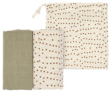 LÄSSIG Coperta Baby Puck Panno di garza Set di 2 Cotone 80 x 80 cm/Swaddle & Burp Blanket L caramello