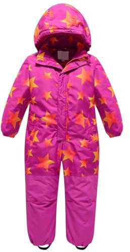 L SERVER Skianzug Kinder Mädchen mit Kapuze Winddichte und Wasserdichte Schneeanzug Jungen Warme Unisex Outdoor Skioverall, Rosa, 116