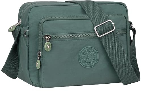 NEWIROVE Umhängetasche Damen Mittelgroß Nylon Wasserdicht Crossbody Bag Leichte Schultertasche Damen Handtaschen Mit Vielen Fächern Sportlich Umhängetasche Für Einkaufen, Reisen, Schule,Grün