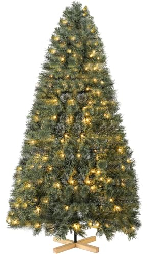 Albero di Natale Artificiale 180 cm, Albero di Natale Luxury Realistico, Folto, Aghi di Pino Pretrattati Realistici, con Supporto in Legno Fatto a Mano, 250PCS Luci Bianche Calde, 510 Punte, Ignifugo