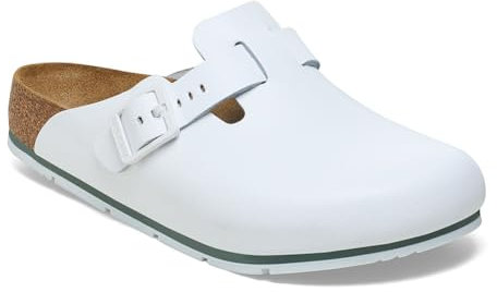 BIRKENSTOCK Boston Pro Leder Clogs - Hochwertige zertifizierte Berufsschuhe für Medizin, Gastronomie und Service, Farbe: White, Gr: 43 Schmal