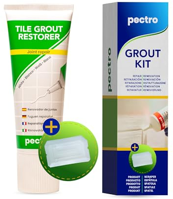 PECTRO - KIT Renovador de juntas + Espátula para aplicación 400g - Repara las juntas de azulejos y cerámicas rellenando y blanqueando las grietas | Juntas blancas como nuevas (KIT x 1)
