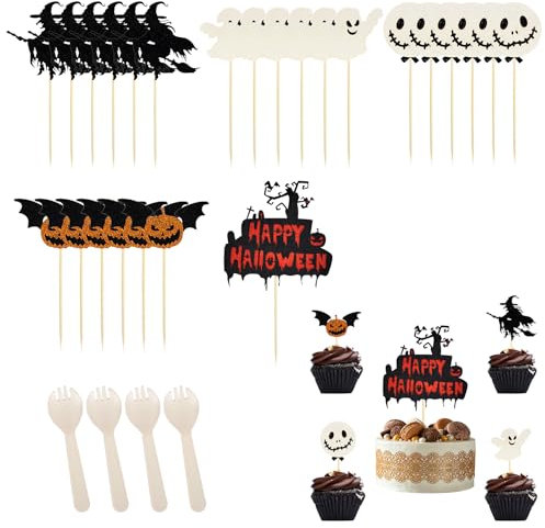 25 stycken halloween cupcake-toppare, halloween, muffin, dekoration, cupcake, dekoration med dessertsked, halloween, temafesttillbehör för att dekorera kakor, muffins och desserter