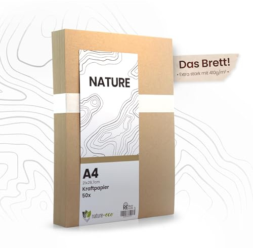 nature-eco 50 ark kraftkartong – Brädan – brunt kraftpapper DIN A4 extra tjockt 410 g/m² som hantverkslåda eller kreativ kartong papperslåda eller stabil kartong för pyssel