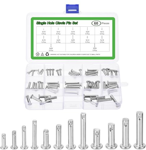 sourcing map 60Pcs M3 / M4 / M5 12 Sizes 304 Stainless Steel Single Hole Clevis Pin Set