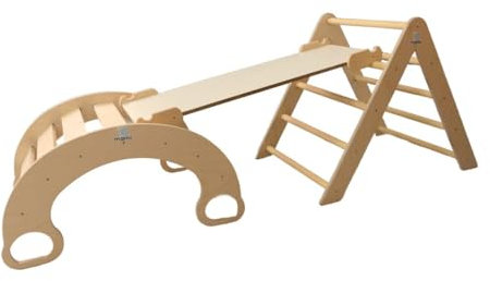 mamikids Spiderman - Parcours avec Triangle, Arc Montessorien pour enfants et 2 rampes avec toboggan et escalade - Apprentissage et jeux éducatifs Montessori en bois naturel - Fabriqué en Italie