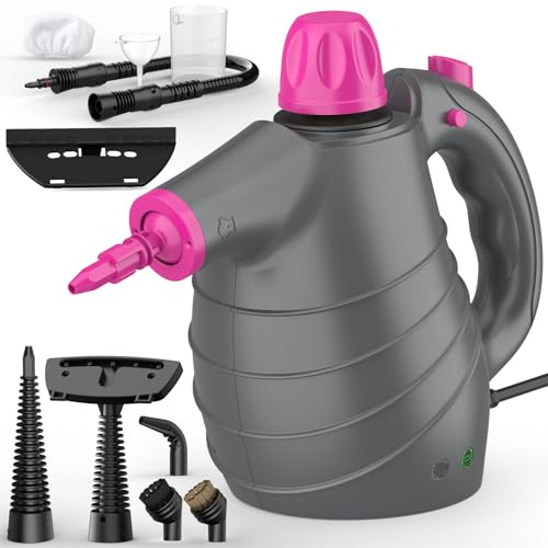 Nettoyeur Vapeur Portable, Nettoyeur Vapeur pour Canapé avec 10 Accessoires 1050W 105℃ 450ML 3-3,5Bar 3Min Chauffe Sans Produits Chimiques, Steam Cleaner Nettoyant Vapeur pour Sol Vitre Voiture