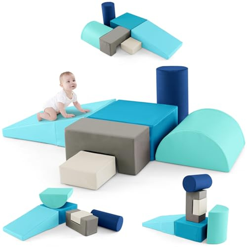 HOMFME Parcours Motricité Convertible pour Enfants d’Âge Préscolaire avec 6 Pièces, Module Motricité Montessori Bébé en Mousse Souples Colorés et Housse en PU, pour Le Développement d’Enfants
