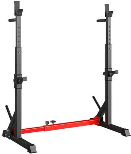LIFERUN Squat Rack Hantelständer, Kniebeugenständer, verstellbare Langhantelablage höhenverstellbar, Multifunktions Barbell Rack für für Sportstudio Zuhause Gewichtheben Bankdrücken bis 250 kg (Rot)