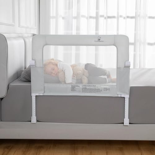 ComfyBumpy Premium Adjustable Bed Rail for Toddlers, Swing-Down Safety Guard, Height Adjusts 24.4–32.3 H, 35.5 Regular Length, Sturdy Steel & Breathable Mesh, for Twin, Full & Queen, Gray, 1-Pack