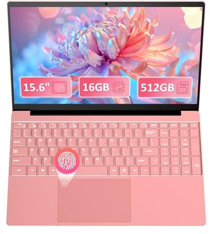 Molegar 2026 Laptop Computer Notebook QWERTY,15.6 IPS FHD Display,16GB RAM 512GB SSD,Celeron N5100 Prozessor,WiFi5,BT5.0,USB3.0,Beleuchtete Tastatur,Fingerprint für Business und Studenten,Rotgold