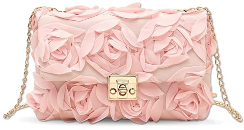 BSITSSS Bolso Mujer, Rosa Florales 3D Bolso Fiesta con Cadena, Elegante Rosa Florales Bolsos de Fiesta Bags para Mujer Fiesta Boda Vacaciones Playa Evento Citas y Cóctel