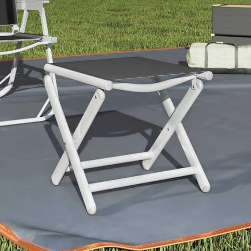 Xuvaracle Tabouret de jardin pliable noir argenté textilène aluminium tabouret d'appoint balcon terrasse salon tabouret repose-pieds empilable résistant aux intempéries