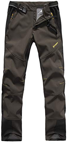 emansmoer Softshell Fleece fodrade byxor för män, vindtäta, vattenavvisande funktionella byxor, utomhus, sport, camping, vandring, vandringsbyxor, BRUN, XL
