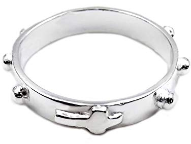 Anillo de mujer de plata 925 ‰ Alianza Rosario cruz religiosa para hombre o unisex