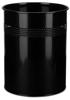 HJH Office 830014 Cestino per carta straccia in Metallo CLEAN III 15L, Pattumiera per scrivania, cucina, bagno, ufficio e scuola, Nero