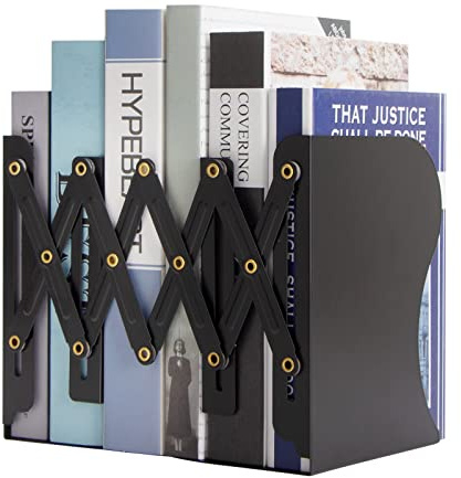 Aobopar Adjustable Book Ends, Metal Bookends for Heavy Books, Desk Book Holder for Shelves, Book Organizer for Desk, Suitable for Office, Home and School Use (Black)