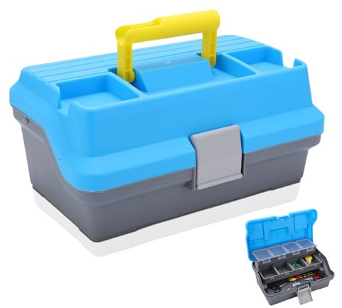 Boîte de pêche, boîte de rangement portable en plastique avec plateau pliable à 3 niveaux boîte de rangement pour engrenages de pêche avec poignée ergonomique