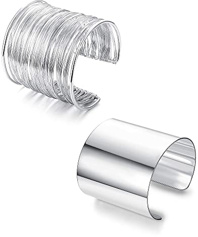 FIOROYAL 2 Stück Manschette Armreif für Damen Silber Gold Offen Breite Draht Armbänder Verstellbare Armband Oberarm Schmuck S