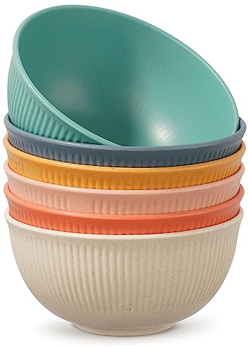 Worephu Unbreakable Bowls Set of 6, 650 ML Light Weight Bowl Set, Reusable Plastic Bowls for Breakfast, Salad, Pasta, Soup, Noodles, Snack(Mutil Color)