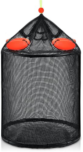 Large Foldable Floating Fish Basket for Live Caught Fish, Collapsible Mesh Bait Pen, Portable Kayak Fishing Live Well, Heavy Duty Coated Fishing Holder, Mesh Net Bag