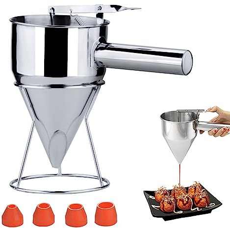 19 mm hål rostfritt stål bakning funnel, pannkakor degdispenser, kolvtallrik, baktratt, rostfritt stål degportionerare, rostfritt stål degdispenser med ställ, för hem kök bageri