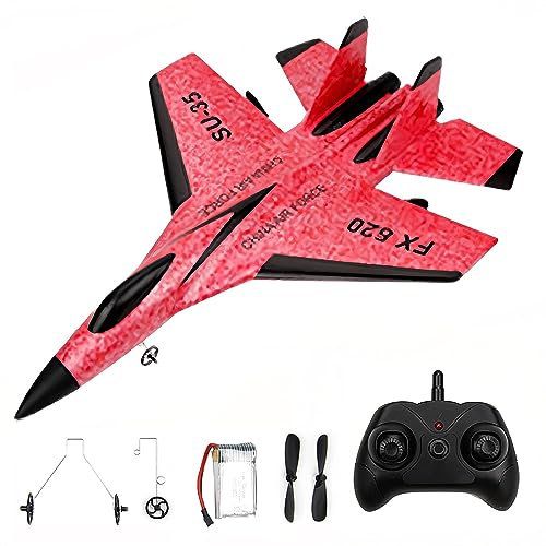 Uezeth RC Plane Foam Plane, Remote Control 2024 Wireless Airplane Toy, Glider 2.4g Radio Control, Outdoor Model Flight Toys for Kids And Adults (Red)