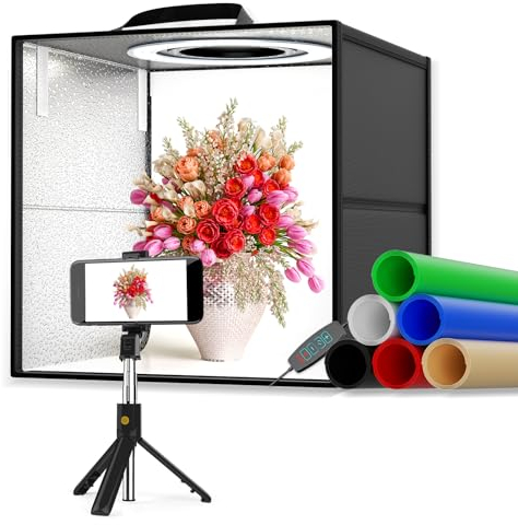 Sunowl Caja De Luz Fotografía,Portátil Caja de Luces Fotografía Profesional 120 Luces LED,Kit Iluminación Fotografía de 6 Láminas de Fondo de PVC（30X30X30CM）