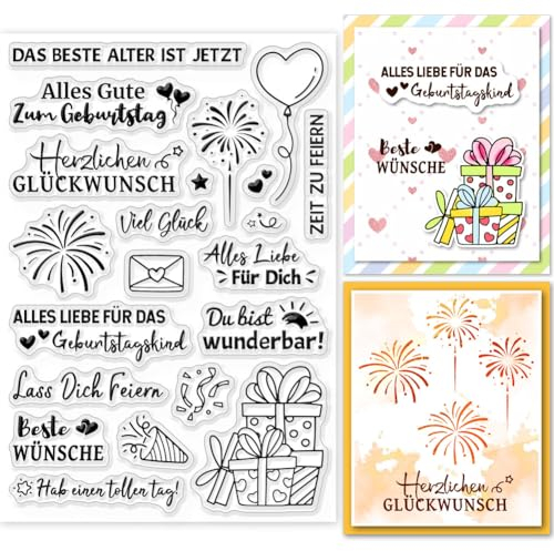 GLOBLELAND Sprüche Deutsche Clear Stamps Geburtstagsstempel Für DIY Scrapbooking Deutsches Emotionales Wort Silikonstempel Transparente Stempel Siegel Für Kartenherstellung Tagebuch Fotoalbum