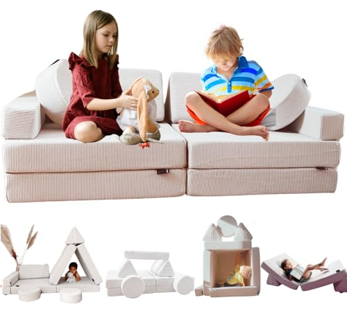 TIPICHOU Spielsofa für Kinder - Kindersofa, ausklappbar, 2-Sitzer, umbaubar in EIN Schlafsofa, Spielplatz, Sessel, Bodenmatratze Kinder (cremeweiß, 2-Sitzer)
