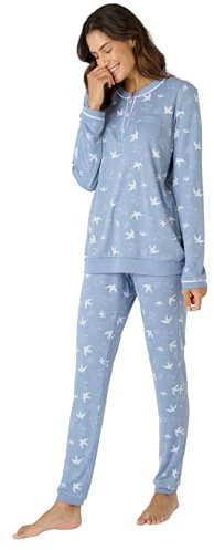 Damart - Pyjama Thermolactyl en Maille Interlock Femme Bleu Imprimé Taille 38-40 (S)