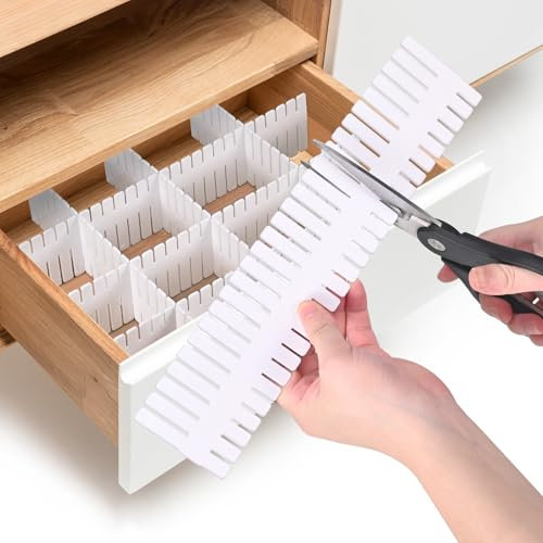 Set di 20 divisori per cassetti in plastica, 32 x 7 cm, divisori regolabili bianchi per biancheria intima, calze, cosmetici, cinture