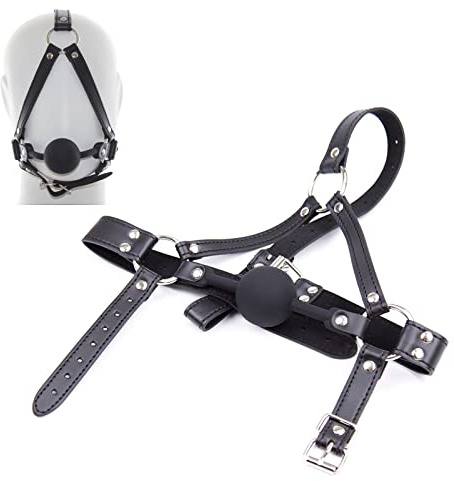 Arnés para la cabeza Bondage con mordaza bucal Bola SM Arnés para la cabeza de cuero Mordaza bucal de silicona Juego sexual erótico ajustable BDSM Esclavo Fetiche Juguetes sexuales para adultos