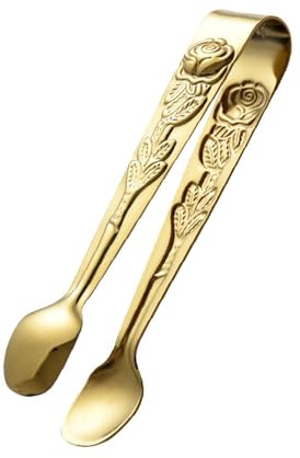 Sugar Cube Tongs, Mini Stainless Steel Serving/Mini/Appetizers Ice Tongs, Serving Tong, for Home, Outdoor BBQ, Kitchen, Restaurant(Gold)