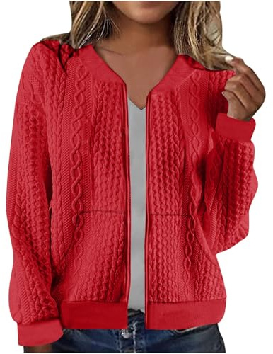 ANHATUIV Cardigan pour femme - Veste à fermeture éclair intégrale - Sweat-shirt à manches longues avec poches - Manteau en tricot torsadé léger - Tenue d'automne élégante - Pull décontracté - Boléro