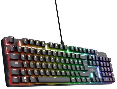 Trust Gaming GXT 871 Zora Mechanical Keyboard UK Layout with RGB Illumination, Linear Huano Switches, Anti-Ghosting N-Key Rollover, Full Size Programmable USB Gaming Keyboard PC Laptop, Black