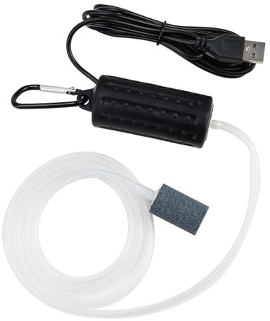 Aquarium Air Pump Mini Portable USB Fish Tank Air Pump Ultra Silent Saving High Efficiency Oxygen Bubbler 1W Fish Tank Filter Pump with Air Stone and Silicone Tube for Home Outdoor Fish Tanks Black
