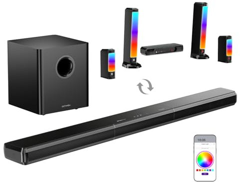 ULTIMEA 9.1ch Dolby Atmos Soundbar TV con 2 Altoparlanti Posteriori, Sound Bar Staccabile con Subwoofer da 6,5″, Barra RGB per TV, Potenza Massima 470W, Controllo App, HDMI/OPT/AUX/BT, Apollo S90