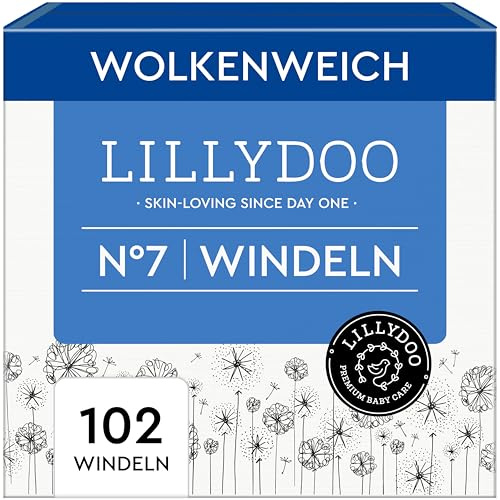 LILLYDOO hautfreundliche Baby Windeln - Größe 7 (15+ kg),Monatsbox (102 Stück), Sicherer Auslaufschutz, Weich, Parfümfrei, Ohne Lotionen & Farbstoffe für empfindliche Haut, Dermatologisch getestet