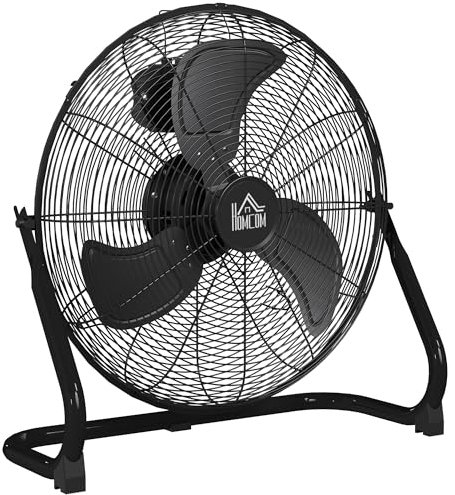 HOMCOM Ventilateur de Sol Ø59 cm Ventilateur Industriel sur pied 120 W avec 3 vitesses et inclinaison réglable à 120° en Métal pour chambre bureau Noir